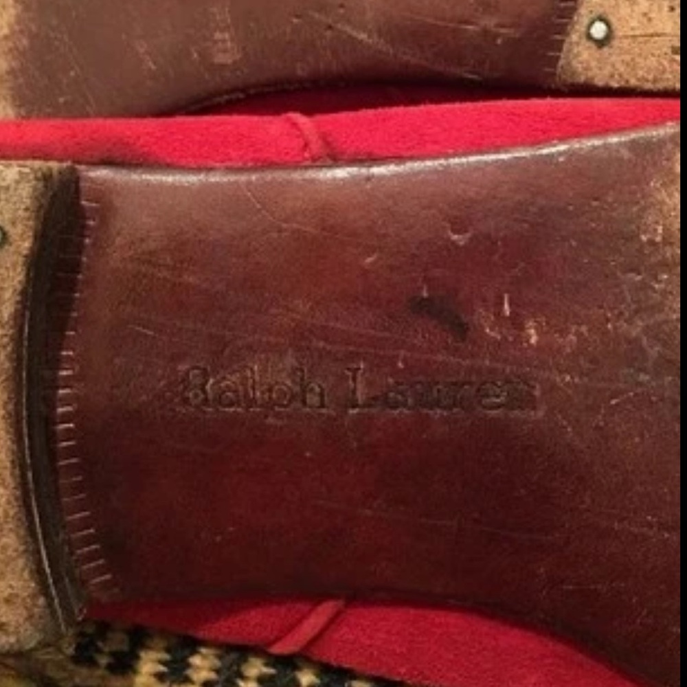 RALPH LAUREN Collection Red Suede Tuxedo Flat Classic Lion Crest 8.5M Italy Rare - Picture 10 of 11